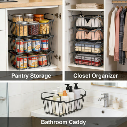 Freezer Organizer Bins Stackable with Foldable Handle - Chest Freezer Storage Baskets Rack, Space Saving Refrigerator Organizer Bins