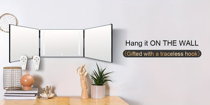 360° LED Self Hair Cutting Mirror, Anti-Fog HD Glass, Touch Dimming LED Light, USB Rechargeable 1500mAh
