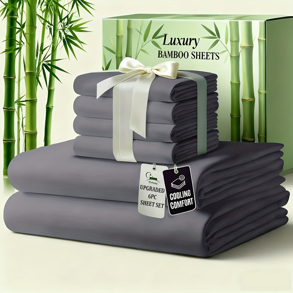 Bed Sheet Set 6-Piece Bamboo-Viscose Microfiber Blend with Twill Weave and 40–44 cm Pocket
