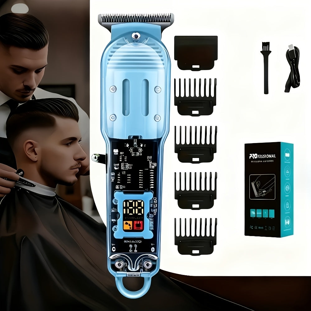 LED Hair Clipper for Men – USB-C Rechargeable Cordless Beard Trimmer with LED Display & 4 Guide Combs, Barber-Grade Home Haircut Kit