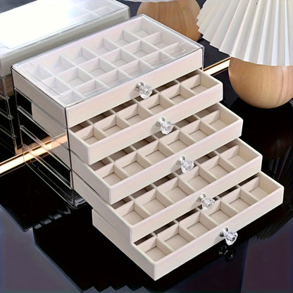 Jewelry Organizer 5-Tier 56-Grid Drawer Box in Gray or Beige for Rings, Earrings, Brooches and Hair Clips