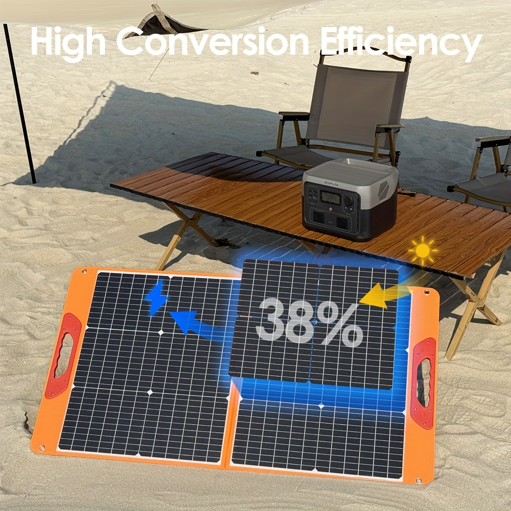 Foldable Solar Panel 200W 23.5% High Efficiency 20V Portable with 2 Brackets Solar Cable for Camping RV for Garden, Patio and Yard Use