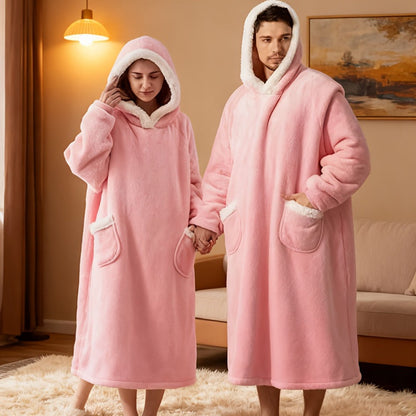180cm Wearable Blanket Hoodie with Hood, Sleeves, Front Pocket and Four Solid or Plaid Color Options