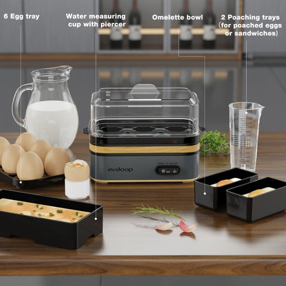 Electric Egg Cooker 6 Egg Rapid Stainless Steel 400W for Hard Boiled Poached Scrambled Eggs for Home Cooking, Dining and Outdoor Meals