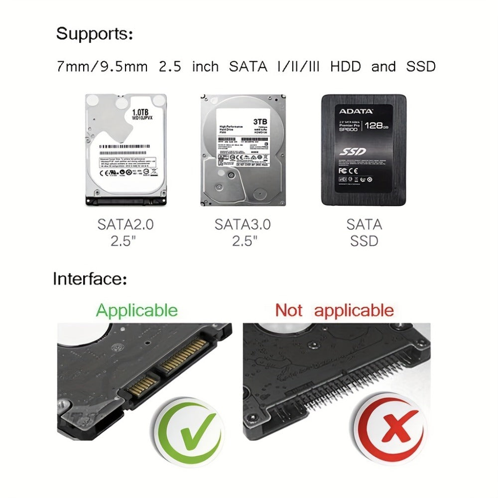 2.5 Inch External Hard Drive Enclosure USB 2.0 to SATA III Converter - Supports Up to 6TB HDD SSD