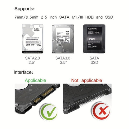 2.5 Inch External Hard Drive Enclosure USB 2.0 to SATA III Converter - Supports Up to 6TB HDD SSD