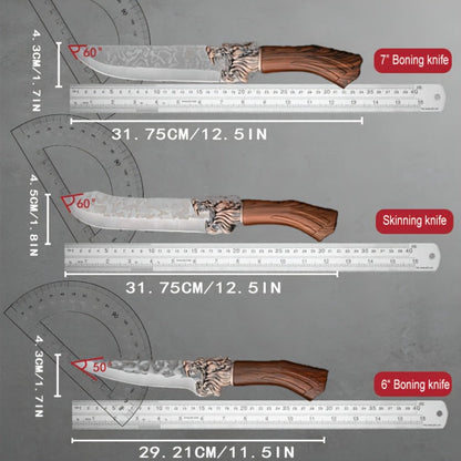 Seven-Piece Kitchen Knife Set with Six Hammered Silver Blades, Scissors and Wood-Look Handles