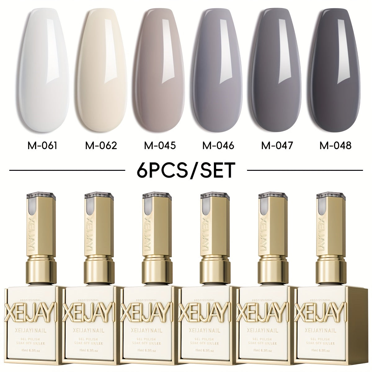 Gel Nail Polish 6-Piece 15ml Rainbow-Candy Frame-Bottle Sets in 7 Numbered Color Palettes for Nail Art