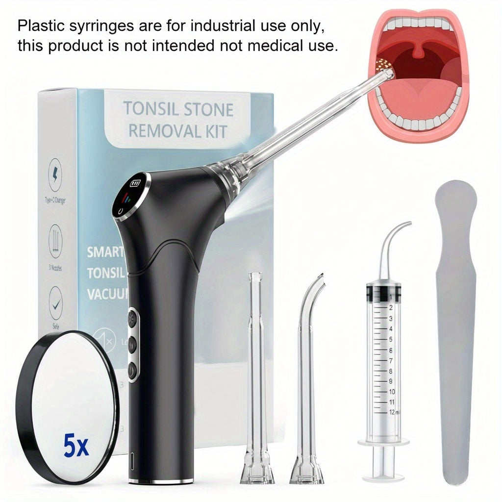 Tonsil Stone Remover Electric Vacuum Kit, Built-In LED Light, 3 Suction Modes & 5X Magnifying Mirror, Oral