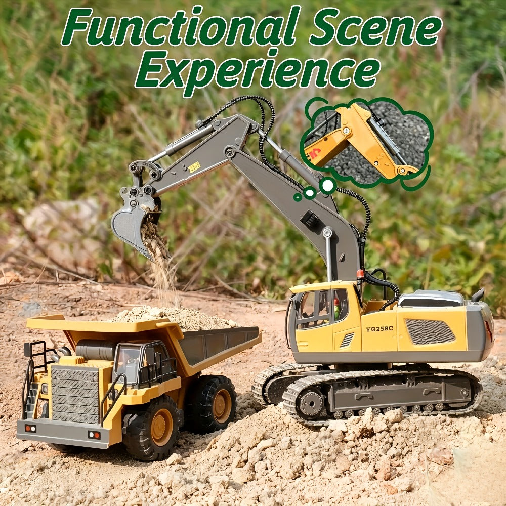 RC Construction Vehicle Set 2-in-1 & 3-in-1, 2.4G 11-Channel Remote Control Excavator Dump Truck Forklift Bulldozer