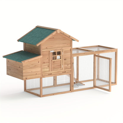 Wooden Chicken Coop with 80.75in Run, Nest Box, Ramp and Brown Frame for Outdoor Backyard Poultry