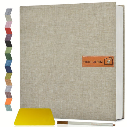 Self Adhesive Photo Album Scrapbook – Large Linen Cover Memory Book for 4x6 5x7 8x10 Photos, DIY Picture Book with Metal Pen, Gift for Mom