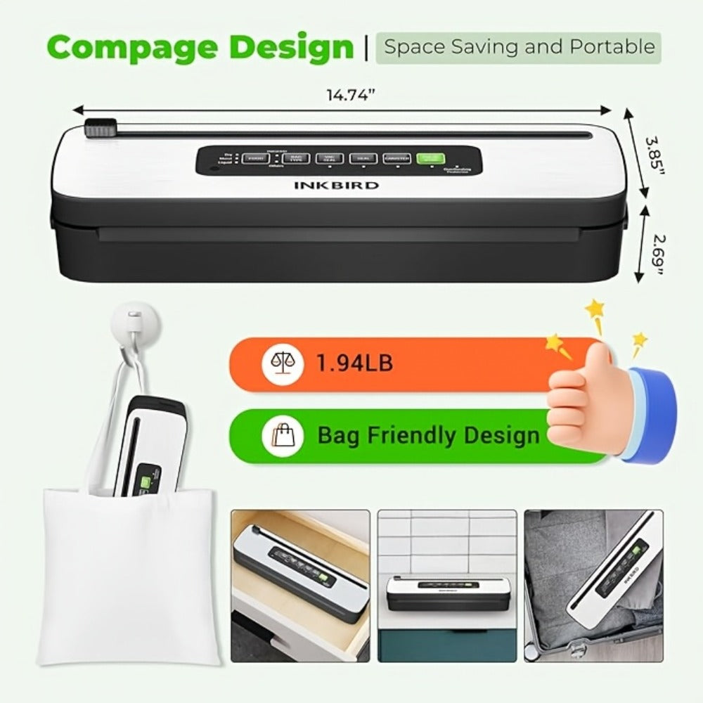 Vacuum Sealer Machine 85KPA, INKBIRD 10-in-1 Food Sealer with Bag Storage, Built-In Cutter, Moist/Dry/Pulse/Liquid/Canister Modes