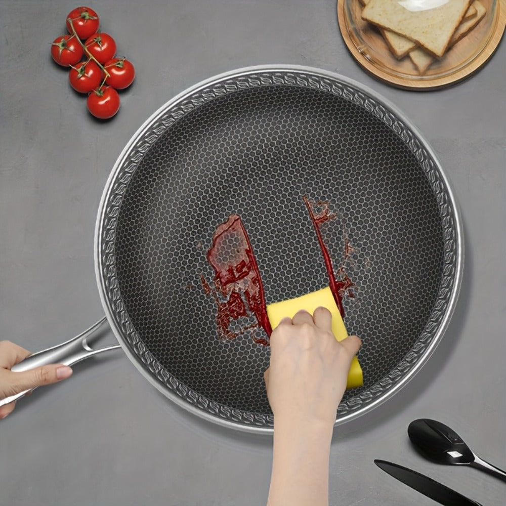 Stainless Steel Wok Set 13.3 Inch Non-stick Honeycomb Design with Lid & 2 Cookware Accessories