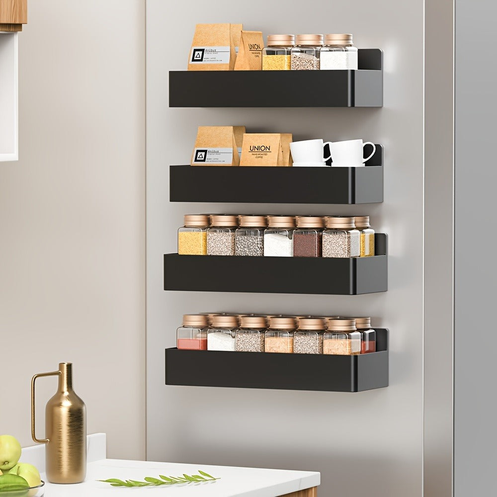 Magnetic Refrigerator Spice Rack Trays in Black or White with Two- or Four-Piece Set Options