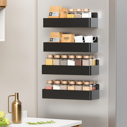 Magnetic Refrigerator Spice Rack Trays in Black or White with Two- or Four-Piece Set Options