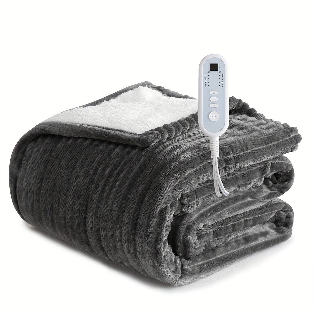 Electric Blanket with Temperature Control and Timer, Extra Large Flannel Heated Blanket, 8 Levels Auto-Off