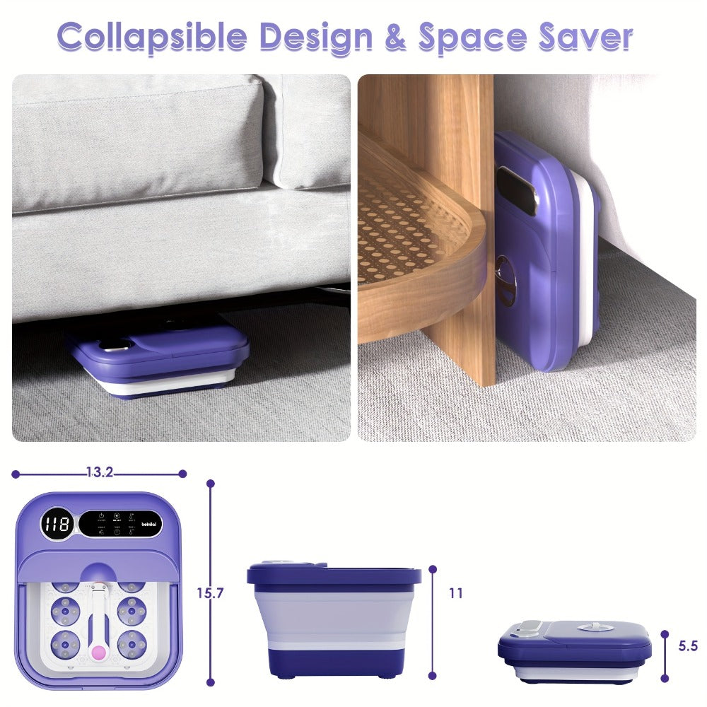 Foot Spa Massager Collapsible with Heater & Temperature Control – Foot Bath with Bubbles, 6 Massage Rollers, Vibration