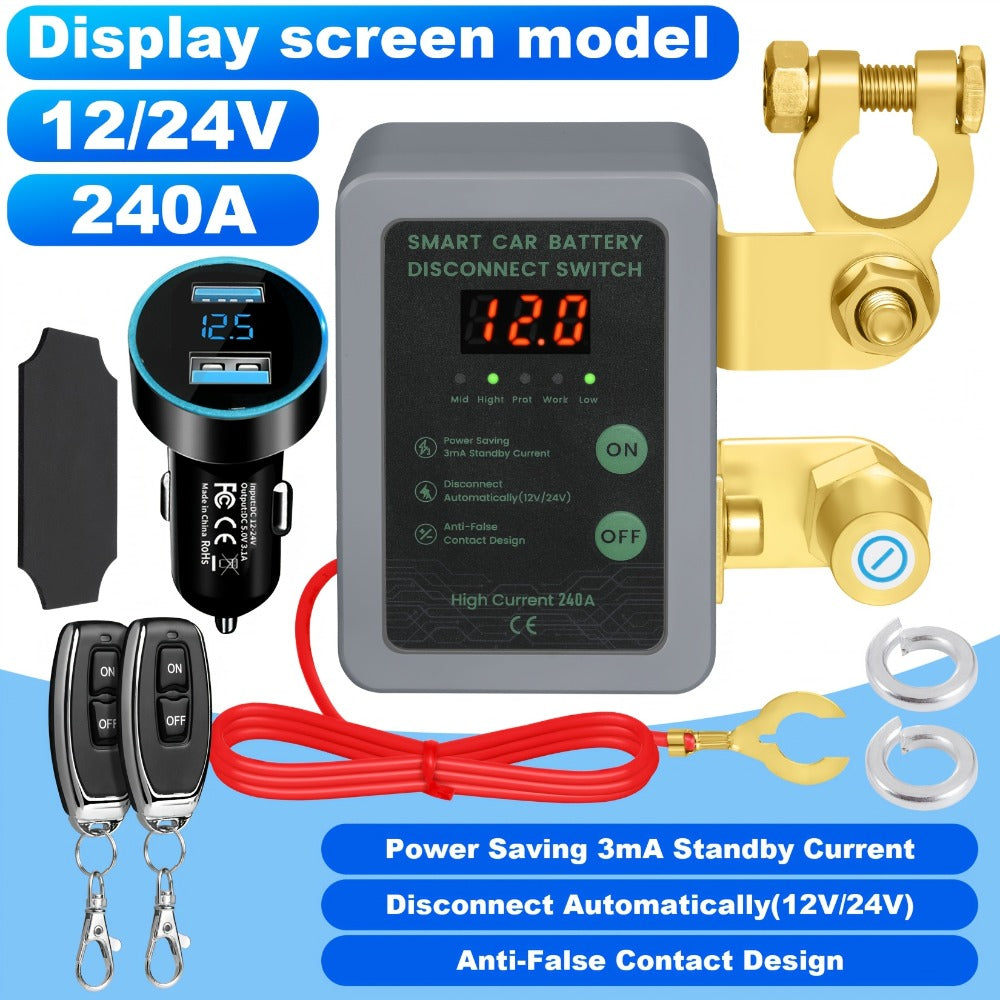 Car Battery Auto Power Off Switch with LED Voltage Display – 12V/24V Anti-Drain Protection, Low Voltage Alarm