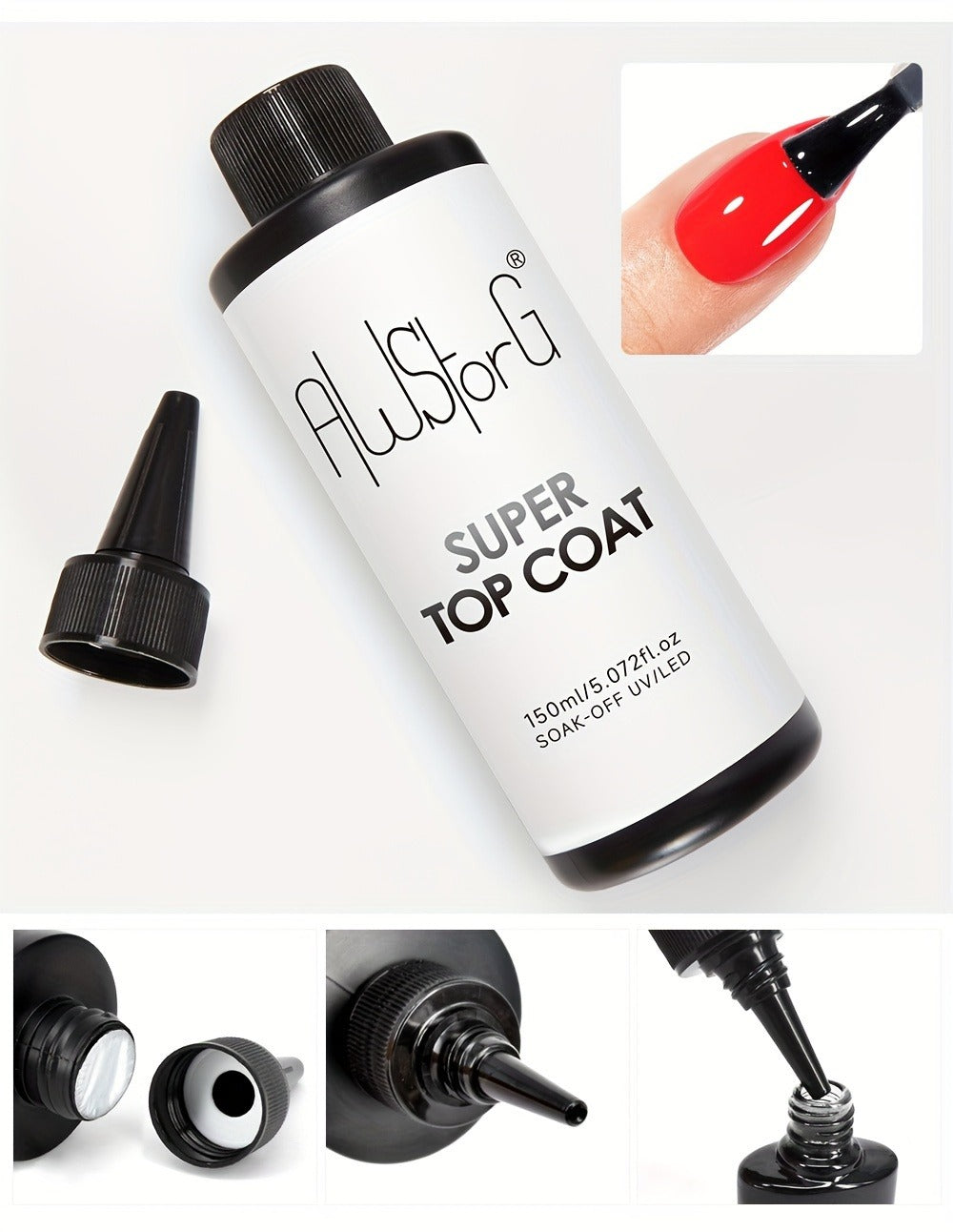 Gel Nail Polish Super-Glossy Top Coat in 15ml Soak-Off Formula with UV/LED Cure for Nail Art