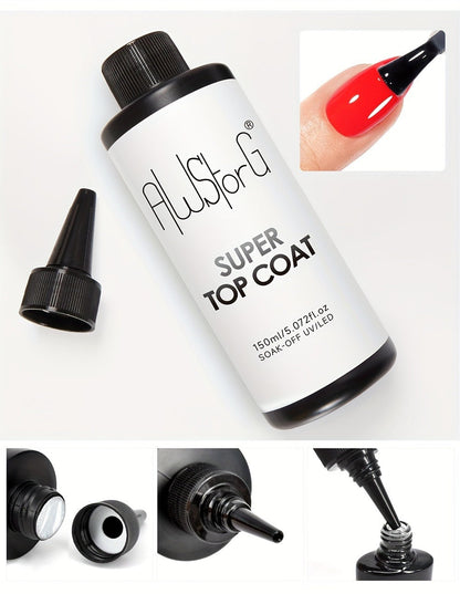 Gel Nail Polish Super-Glossy Top Coat in 15ml Soak-Off Formula with UV/LED Cure for Nail Art