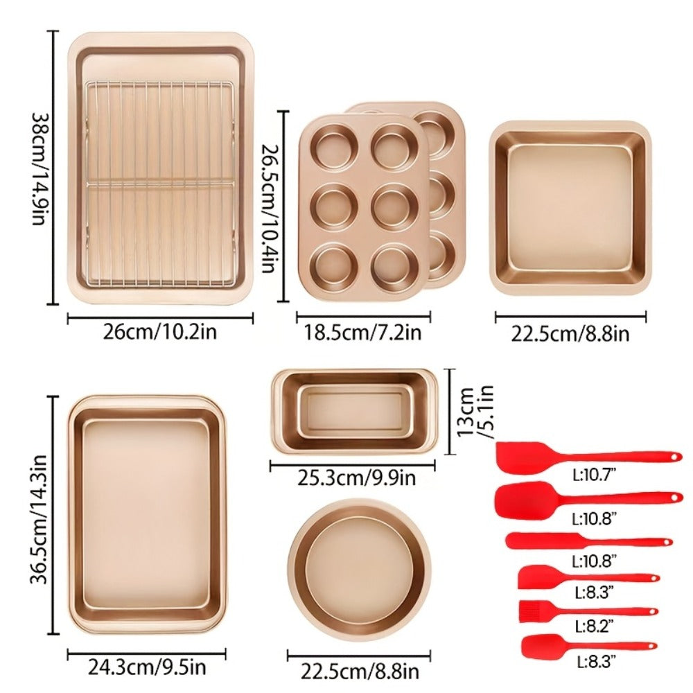 Nonstick Bakeware Set with Cooling Rack Cookie Sheet Cake Pans Loaf Muffin Pizza Pan Baking Pans Set for Kitchen 6 14 15 Piece