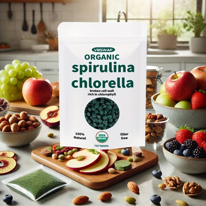 Organic Chlorella & Spirulina Tablets 720 Count, 4 Month Supply, 50/50 Superfood Blend, Cracked Cell Wall