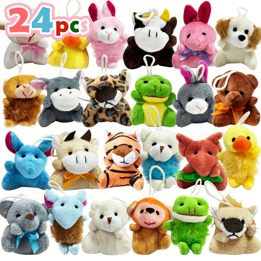 Mini Animal Plush Keychain 24 Pack Bulk, Small Stuffed Animals Assorted Random Colors, Party Favors for Kids