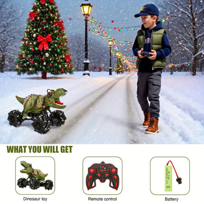 Remote Control Car, Dinosaur Monster Truck with Side Drift, LED Lights, Sound and Spray or No-Spray Options