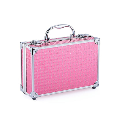 Makeup Kit 56-Piece Handled Mirror Case with Mixed Face, Eye and Lip Cosmetics in Silvery or Rose Color