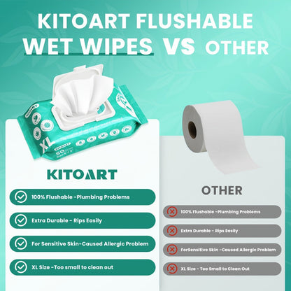 Flushable Wet Wipes Adult XL Unscented No Alcohol Septic Safe Toilet Wipes Portable Family Size for Bathroom Outdoor Camping Travel Hygiene