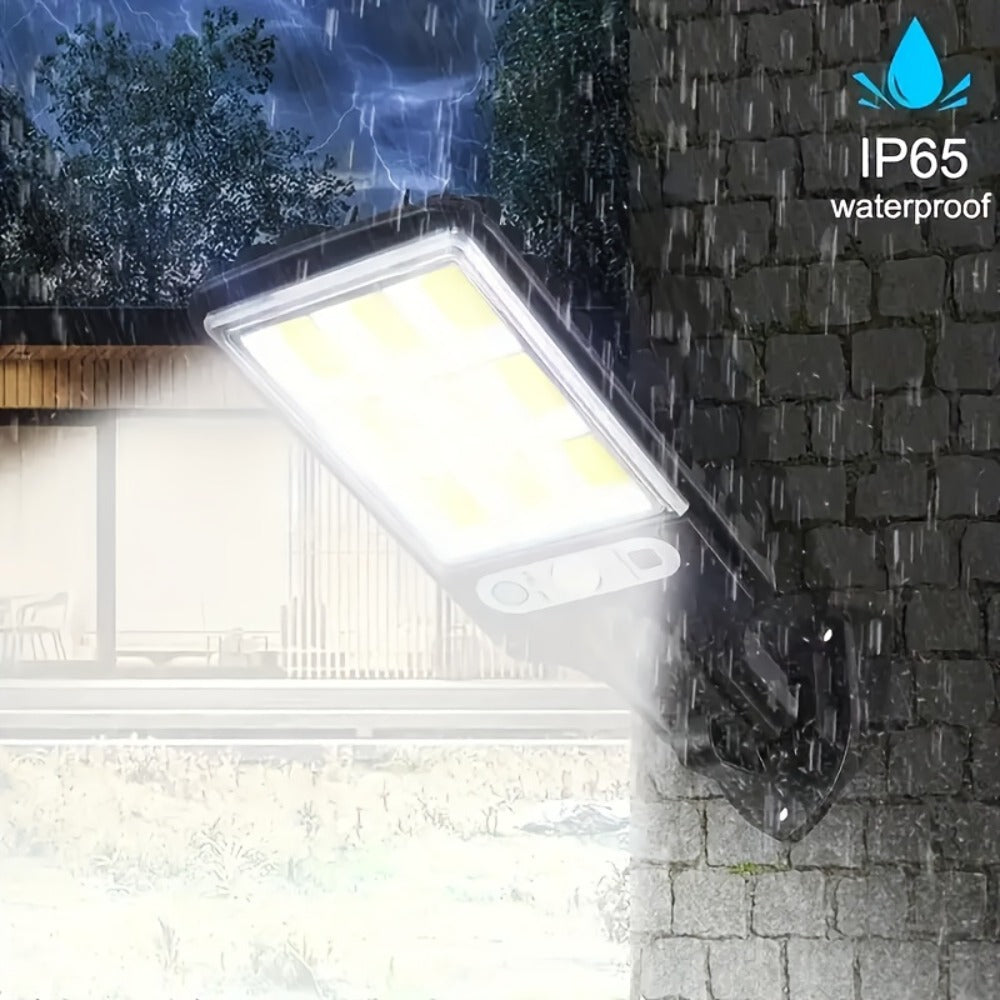 Solar Motion Sensor Security Wall Light 108COB LED, Outdoor Solar Powered Street Light with Remote Control & 3 Modes