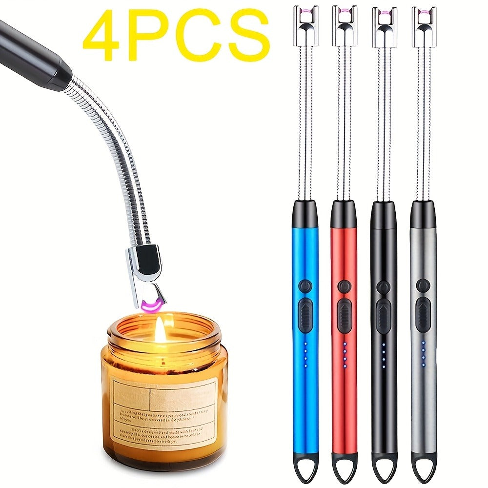 USB Rechargeable Arc Lighter 4-Pack Flameless Windproof Candle Lighter with Flexible Neck, 360° Rotation