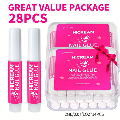 Nail Glue Set, MICHAN 14- or 28-Piece Configurations with 2ml Squeeze Tubes and Optional 7ml Brush Bottles