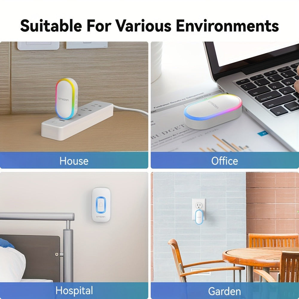 USB Plugin Wireless Doorbell Kit with 60 Melodies, 5 Volume Levels & Colorful LED Indicator, 1000ft Range