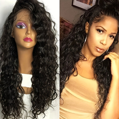 Loose Curly Lace Front Wig for Black Women – 26 Inch 13x4 Glueless Synthetic Hair, Natural Black, Heat Resistant, Hair Replacement