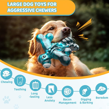Interactive Dog Chew Toy Indestructible Nylon Bone for Aggressive Chewers – Bacon Flavor Durable Chew Toy for Large Medium Heavy Dogs
