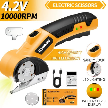 Electric Scissors Cordless 4.2V Rotary Cutter with 2000mAh Battery, 10000 RPM, Safety Lock, LED Light