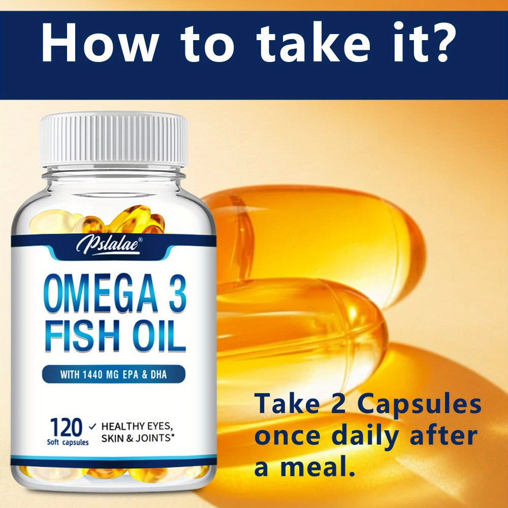 Triple Strength Omega-3 Fish Oil Softgels 120 Capsules with High-Potency EPA & DHA, Heart, Brain