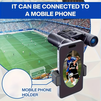 Compact 10x25 Pocket Binoculars with Smartphone Adapter, Center Focus and Folding Body in Black