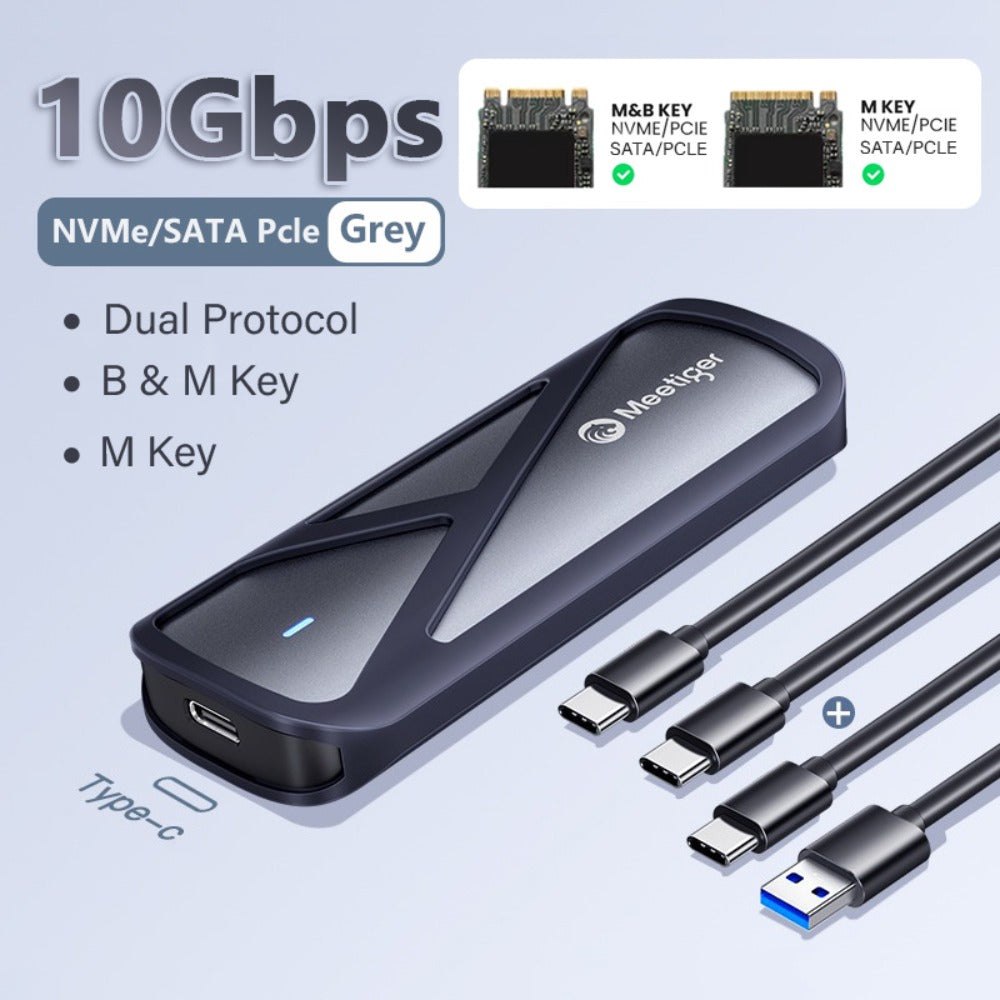 M.2 NVMe/SATA SSD Enclosure 10Gbps USB Adapter, Supports M & B+M Key, 2230/2242/2260/2280, Portable Metal SSD Case for PC