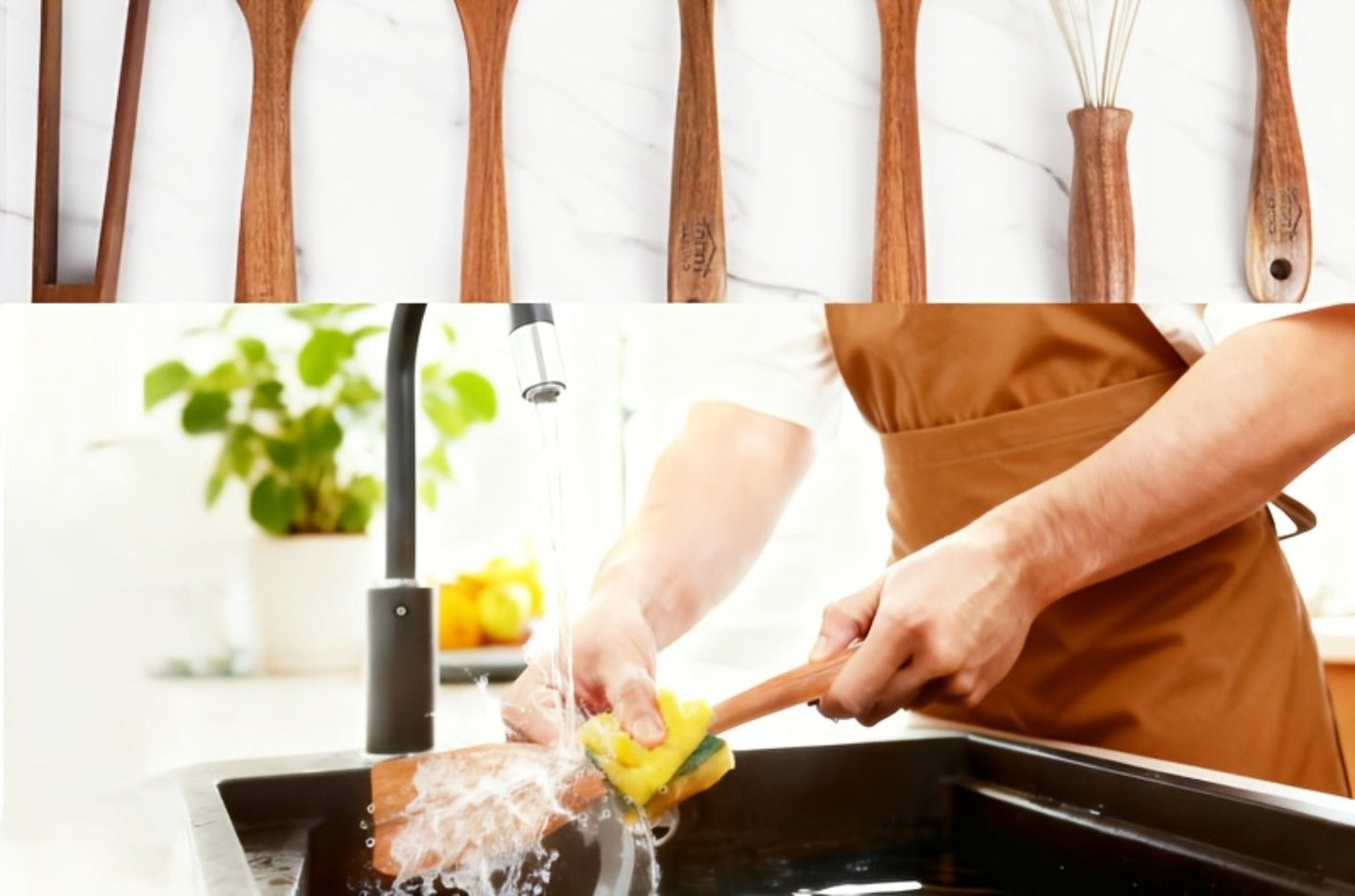 Kitchen Utensils by JIASING, 3-, 5- or 7-Piece Wood Spoon, Spatula, Ladle and Egg-Beater Set Options