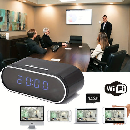 Security Camera 1080P Clock-Format Model with 64GB Card, Battery Power, Infrared Night Vision and Loop Recording