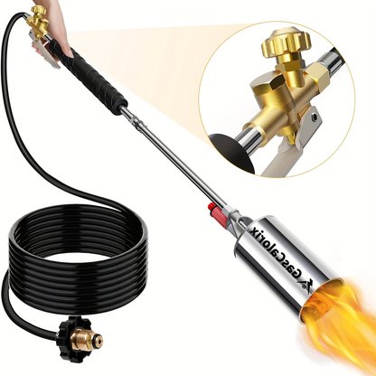Weed Burner Torch Propane with 10ft Hose & Turbine Trigger, High-Output Flame Weeder with Cylinder Converter for Garden Weeding