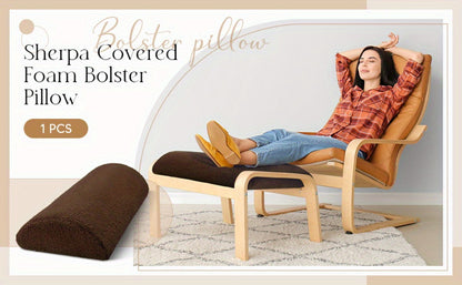 Memory Foam Bolster Pillow for Sleeping, Sherpa Half Roll Leg Support Pillow for Bed, Chair & Sofa
