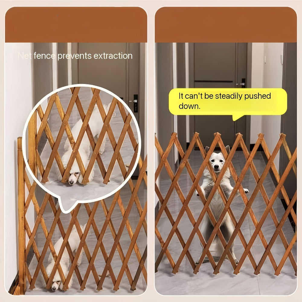 Expandable Wooden Pet Gate Fence Freestanding Retractable Indoor Outdoor Safety Barrier for Entryways, Bedrooms and Living Spaces