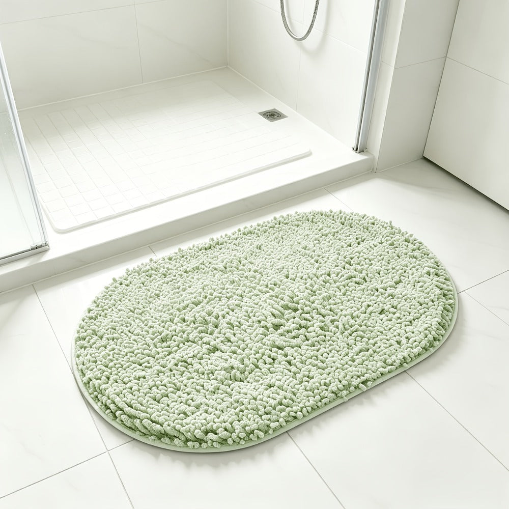 Oval Chenille-Style Bath Mat with Five Color Designs and 40 × 60 to 63 × 95 cm Size Options