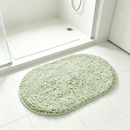 Oval Chenille-Style Bath Mat with Five Color Designs and 40 × 60 to 63 × 95 cm Size Options