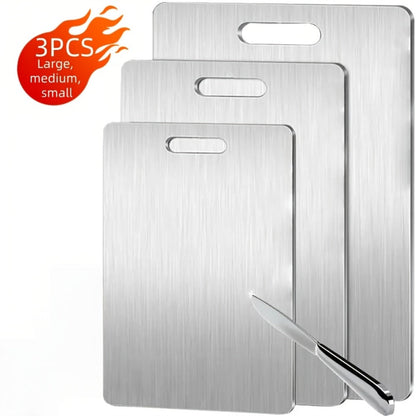 Cutting Board Three-Piece Titanium Set with Large, Medium and Small Handle Boards for Double-Sided Prep