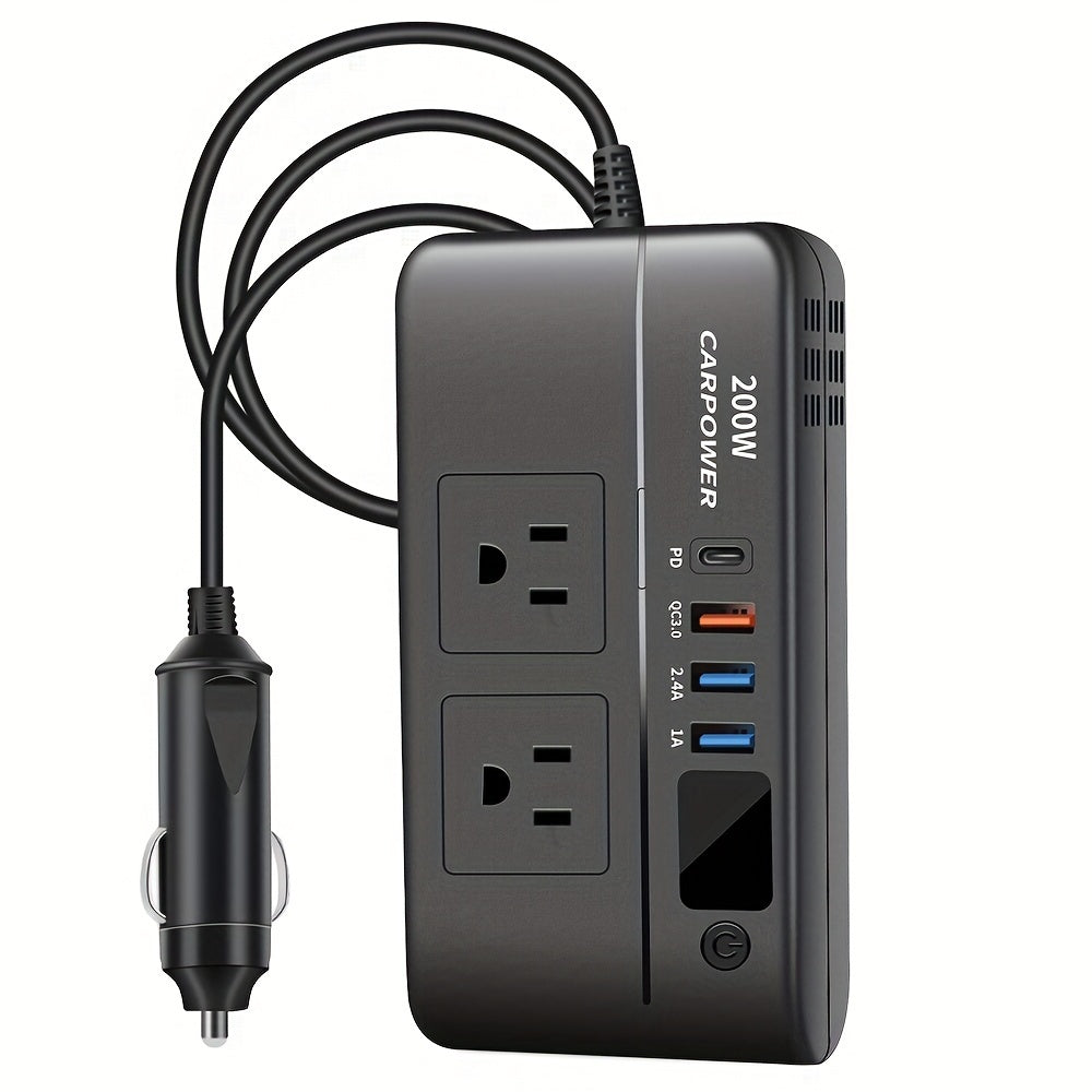 200W Car Power Inverter DC 12V to AC 110V with USB-C PD 20W & QC3.0 Fast Charging for Garden, Patio and Yard Use